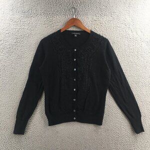 Banana Republic Cardigan Sweater Women M Black Knit Long Sleeve Crew Neck Casual